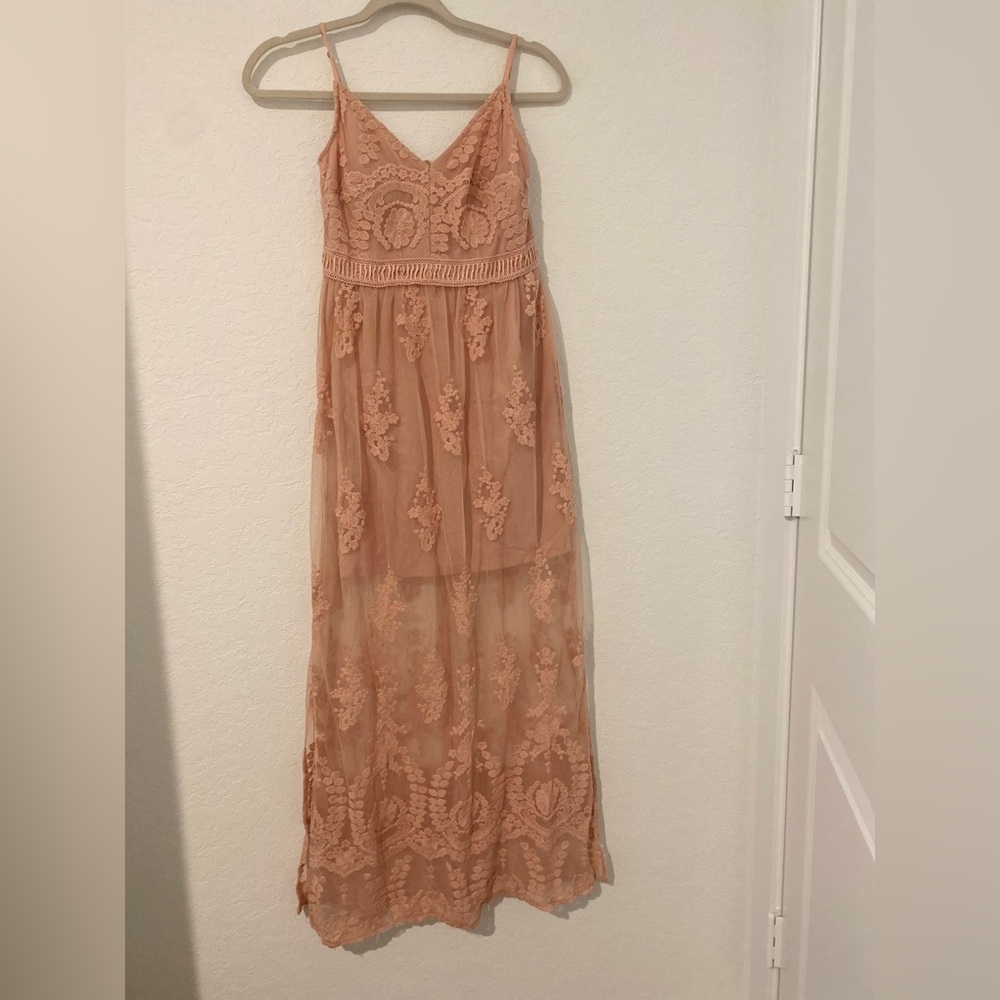 Altar'd State Peach Lace Maxi Dress